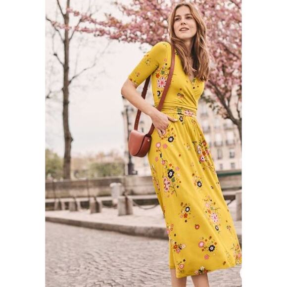 Boden Carrie Jersey Floral Midi Dress Yellow Multi Women's Size 10 Regular - Picture 2 of 7